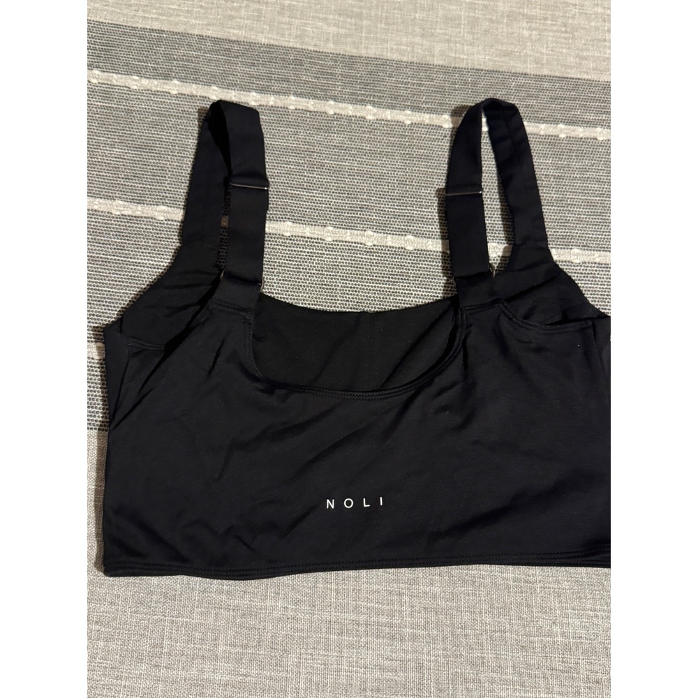 NOLI Black Sports Bra Tank Top Square Neck Adjustable Straps Medium - Picture 2 of 4